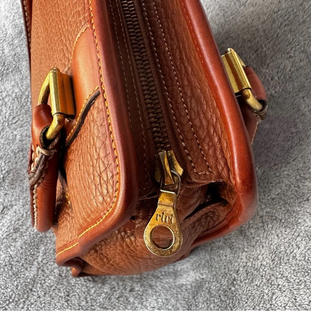 90s VINTAGE Dooney & Bourke Clean AWL Zip Top Satchel British Tan – MADE IN USA - Picture 12 of 16